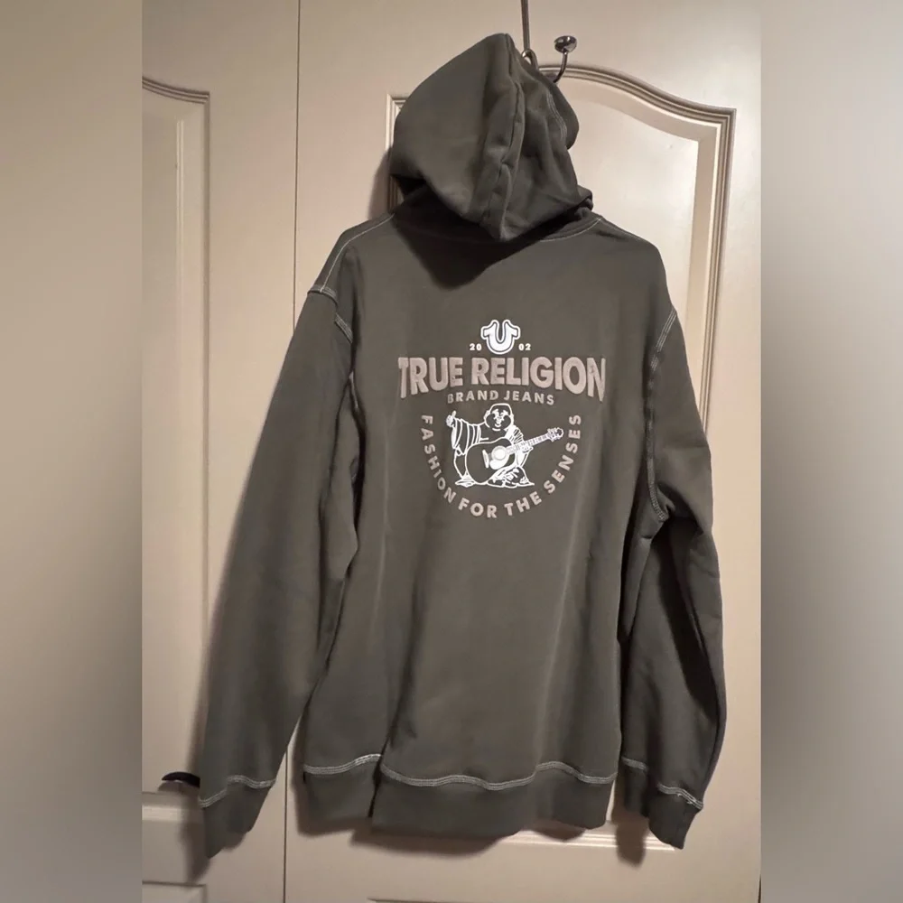 True Religion Mens Olive Zip Up Long Sleeve Pockets Fleece Hoodie Size 2XL